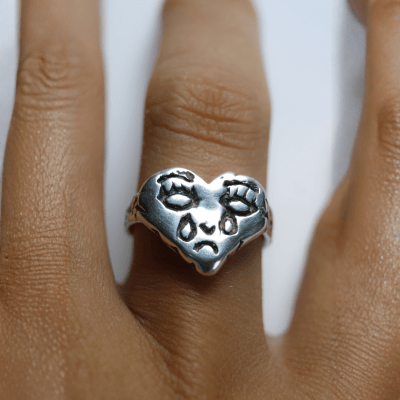 Coração Chorando – Conjunto Anel e Pingente Retrô em Prata 925 com Oxidação