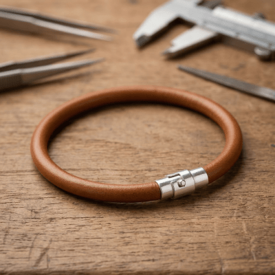 Pulseira - Unissex de Couro Marrom com Fecho Magnético em Prata 925