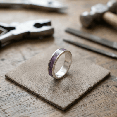 MOSAICO – ANEL DE PRATA 925 COM MOSAICO DE PEDRA NATURAL AMETISTA