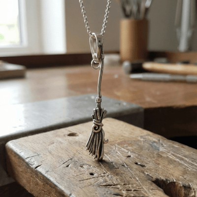 Pingente Vassoura de Bruxa em Prata 925 – Coleção Halloween