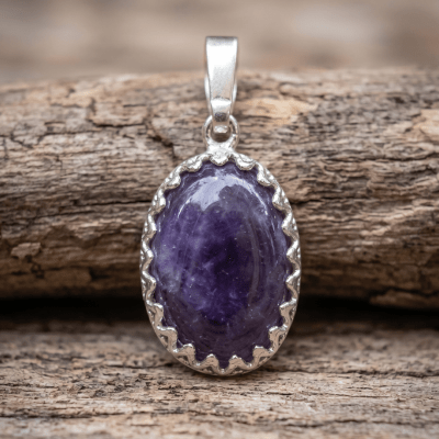 Pingente Oval Pedra Natural Ametista Prata 925