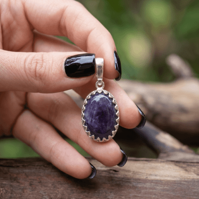 Pingente Oval Pedra Natural Ametista Prata 925