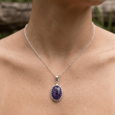 Pingente Oval Pedra Natural Ametista Prata 925