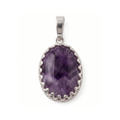 Pingente Oval Pedra Natural Ametista Prata 925