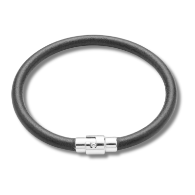 Pulseira - Unissex de Couro Preto com Fecho Magnético em Prata 925