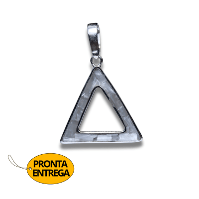 DELTA – PINGENTE TRIÂNGULO EM PRATA 925 COM MOSAICO DE PEDRA NATURAL SELENITA BRANCA