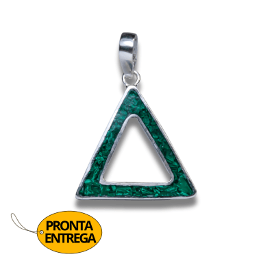 DELTA – PINGENTE TRIÂNGULO EM PRATA 925 COM MOSAICO DE PEDRA NATURAL MALAQUITA