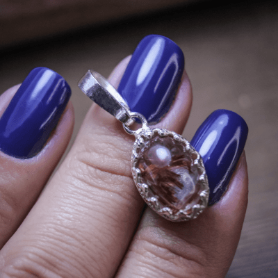 PEÇA ÚNICA PINGENTE  OVAL PEDRA NATURAL CRISTAL RUTILADO PRATA 950 