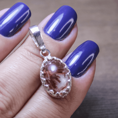 PEÇA ÚNICA PINGENTE  OVAL PEDRA NATURAL CRISTAL RUTILADO PRATA 950 