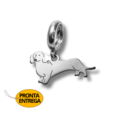 PINGENTE/BERLOQUE PET CACHORRO RAÇA SALSICHA DACHSHUND PRATA 925 