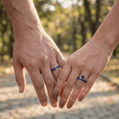 Mosaico Trio – Conjunto em Prata 925 com 2 Anéis Mosaico de Lápis-Lazúli Natural e Solitário Frigg com Zircônia Azul-Marinho Mosaico Trio – Conjunto em Prata 925 com 2 Anéis Mosaico de Lápis-Lazúli Natural e Solitário Frigg com Zircônia Azul-Marinho