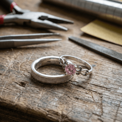 Conjunto em Prata 925 com Quartzo Rosa Natural e Solitário Frigg com Zircônia Rosa – Mosaico Duo