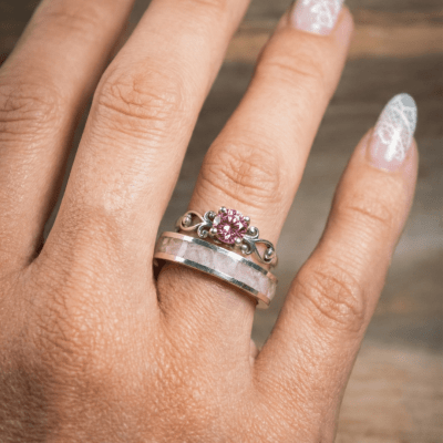 Conjunto em Prata 925 com Quartzo Rosa Natural e Solitário Frigg com Zircônia Rosa – Mosaico Duo