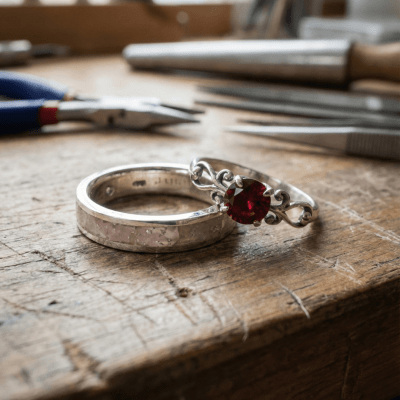 Conjunto em Prata 925 com Quartzo Rosa Natural e Solitário Frigg Vermelho – Mosaico Duo