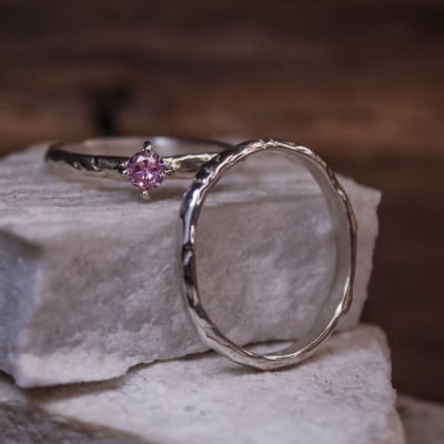 ANEL SENTIR + SOLITÁRIO UNIQUE  ZIRCÔNIA ROSA PRATA 950