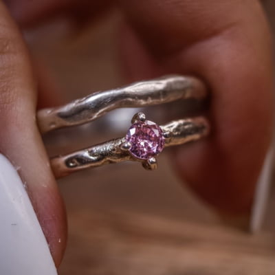 ANEL SENTIR + SOLITÁRIO UNIQUE  ZIRCÔNIA ROSA PRATA 950