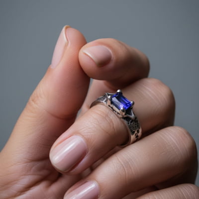 ASGARD – PAR DE ALIANÇAS NÓRDICAS EM PRATA 925 COM ZIRCÔNIA AZUL MARINHO