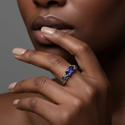 ASGARD - PAR DE ALIANÇAS NÓRDICAS EM PRATA 925 COM ZIRCÔNIA AZUL MARINHO