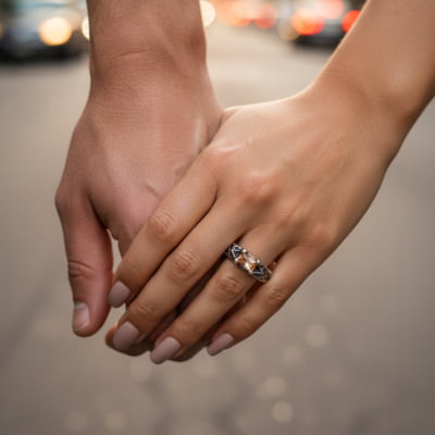 ASGARD – PAR DE ALIANÇAS NÓRDICAS EM PRATA 925 COM ZIRCÔNIA CHAMPAGNE