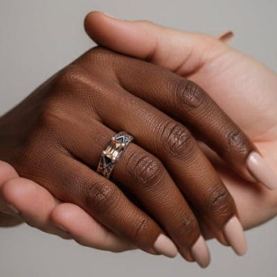 ASGARD – PAR DE ALIANÇAS NÓRDICAS EM PRATA 925 COM ZIRCÔNIA CHAMPAGNE