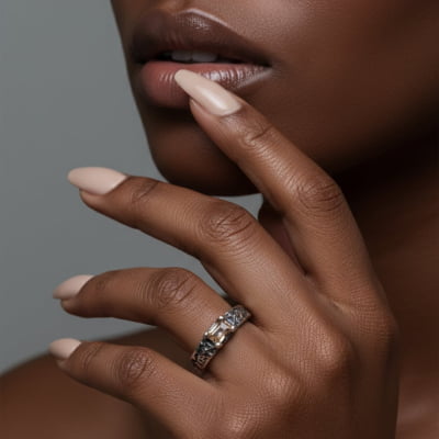 ASGARD - PAR DE ALIANÇAS NÓRDICAS EM PRATA 925 COM ZIRCÔNIA CHAMPAGNE