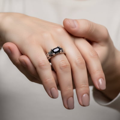 ASGARD – PAR DE ALIANÇAS NÓRDICAS EM PRATA 925 COM ZIRCÔNIA PRETA