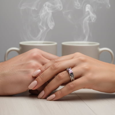 ASGARD – PAR DE ALIANÇAS NÓRDICAS EM PRATA 925 COM ZIRCÔNIA ROSA