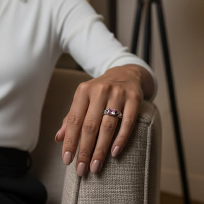 ASGARD – PAR DE ALIANÇAS NÓRDICAS EM PRATA 925 COM ZIRCÔNIA ROSA