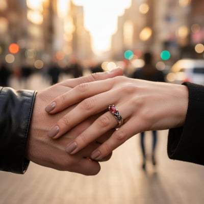 ASGARD – PAR DE ALIANÇAS NÓRDICAS EM PRATA 925 COM ZIRCÔNIA VERMELHA