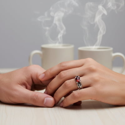 ASGARD – PAR DE ALIANÇAS NÓRDICAS EM PRATA 925 COM ZIRCÔNIA VERMELHA