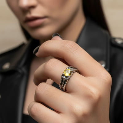 BONNY – PAR DE ALIANÇAS EM PRATA 925 COM ZIRCÔNIA AMARELA