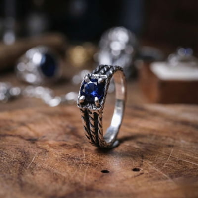 BONNY — Par de Alianças em Prata 925 com Zircônia Azul Marinho