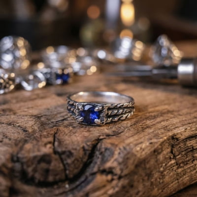 BONNY — Par de Alianças em Prata 925 com Zircônia Azul Marinho