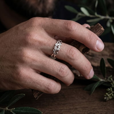 Conjunto Anel e Solitário Oliveira em Prata 925 com Zircônia Azul Claro