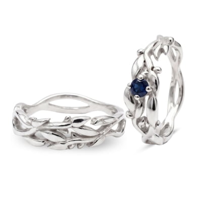 Conjunto Anel e Solitário Oliveira em Prata 925 com Zircônia azul marinho