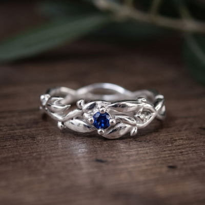 Conjunto Anel e Solitário Oliveira em Prata 925 com Zircônia Azul Marinho