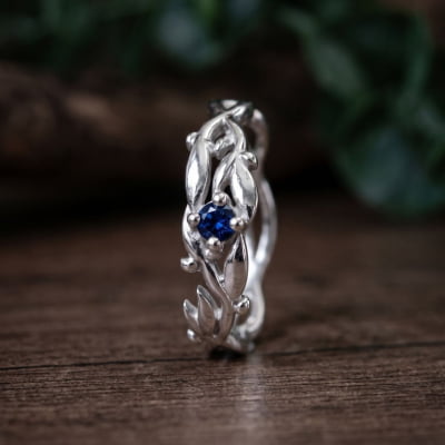 Conjunto Anel e Solitário Oliveira em Prata 925 com Zircônia Azul Marinho