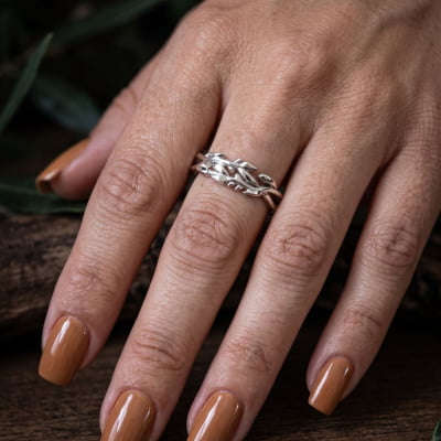 Conjunto Anel e Solitário Oliveira em Prata 925 com Zircônia Rosa