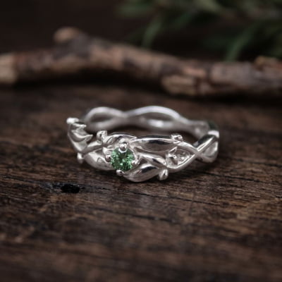 Conjunto Anel e Solitário Oliveira em Prata 925 com Zircônia Verde