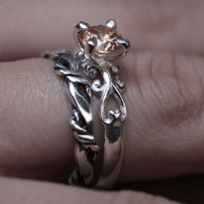 FRIGG – Par de Alianças (Solitário + Anel Nordic Rope) em Prata 925 com Zircônia champagne