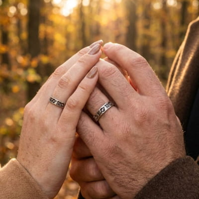 IVY — Par de Alianças Folhas em Prata 925 com Oxidação