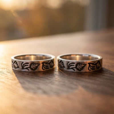 IVY — Par de Alianças Folhas em Prata 925 com Oxidação