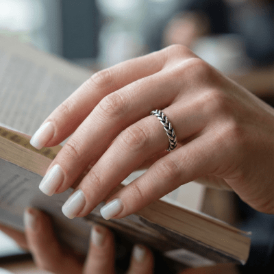 Par de Alianças Trançadas Artesanais em Prata 925 com Oxidação – Modelo Lume