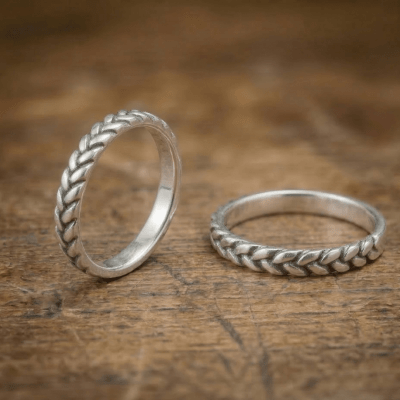 Par de Alianças Trançadas Artesanais em Prata 925 com Oxidação – Modelo Lume