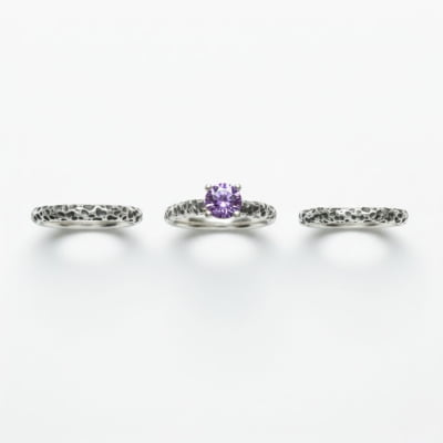 LUNAR KIT – PAR DE ALIANÇAS (SOLITÁRIO + ANEL LUNAR) EM PRATA 925 COM ZIRCÔNIA ROXA