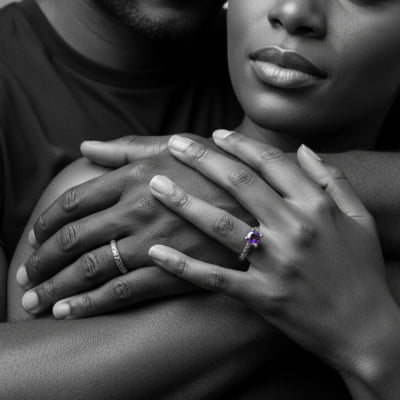 LUNAR KIT – PAR DE ALIANÇAS LUNAR FINO + SOLITÁRIO ASTRAL ZIRCÔNIA ROXA PRATA 925