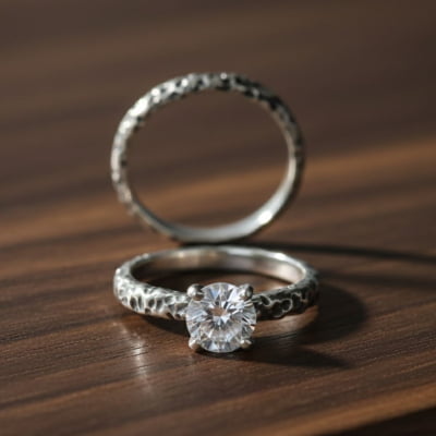 LUNAR – Par de Alianças (Solitário + Anel Lunar) em Prata 925 com Zircônia Branca