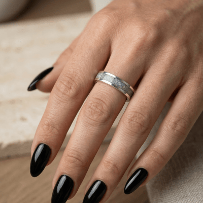 Mosaico – Anel em Prata 925 com Mosaico de Pedra Natural Água-Marinha