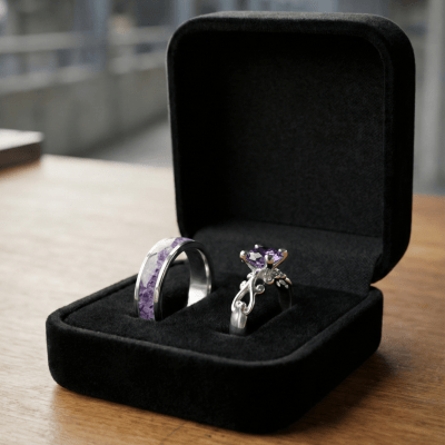MOSAICO DUO – CONJUNTO EM PRATA 925 (AMETISTA NATURAL + SOLITÁRIO FRIGG ZIRCÔNIA ROXA)