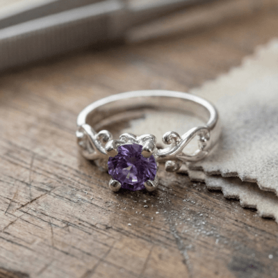 MOSAICO DUO – CONJUNTO EM PRATA 925 (AMETISTA NATURAL + SOLITÁRIO FRIGG ZIRCÔNIA ROXA)